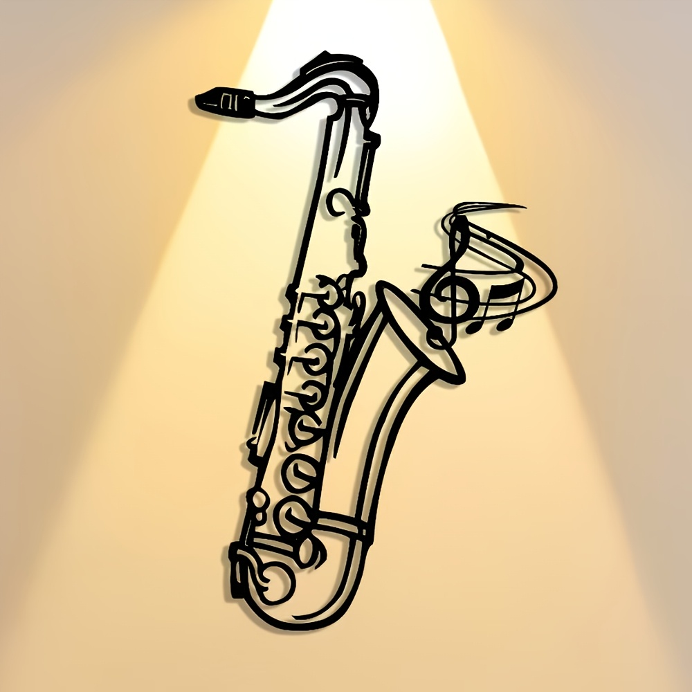Musical Instrument Image - メタルウォールアートサックス装飾飾り板、リビングルーム用ブラックアイアン音楽装飾品