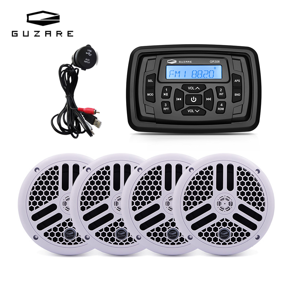 Musical Instrument Image - GUZARE マリンラジオステレオ防水Bluetoothレシーバーコンボ6.5インチボートスピーカー、7つのオプションが利用可能、画像に示すとおり。