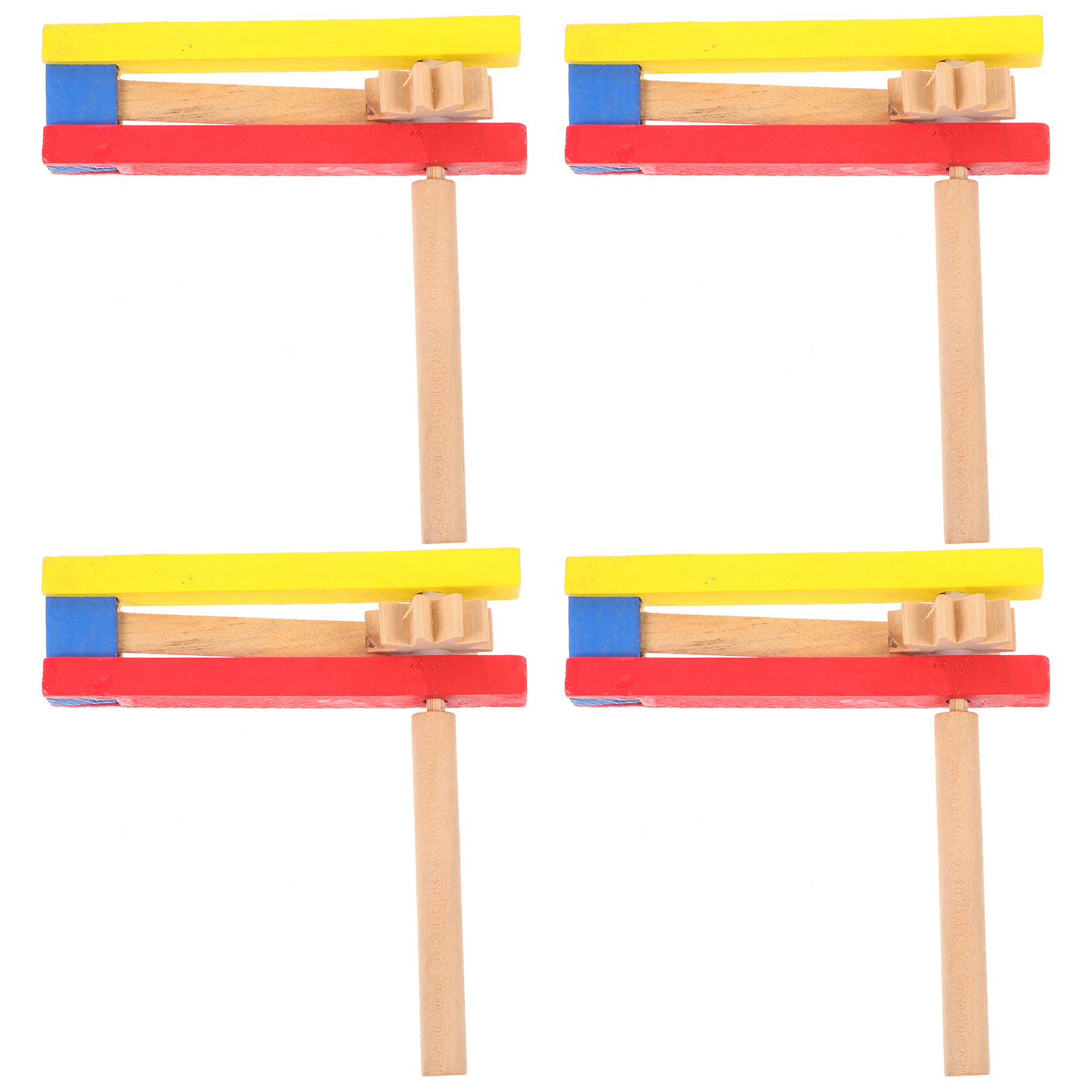 子供用カスタネット4個入り。木製で長めの柄が付いており、教育 - Musical Instrument Long のレビューと価格
