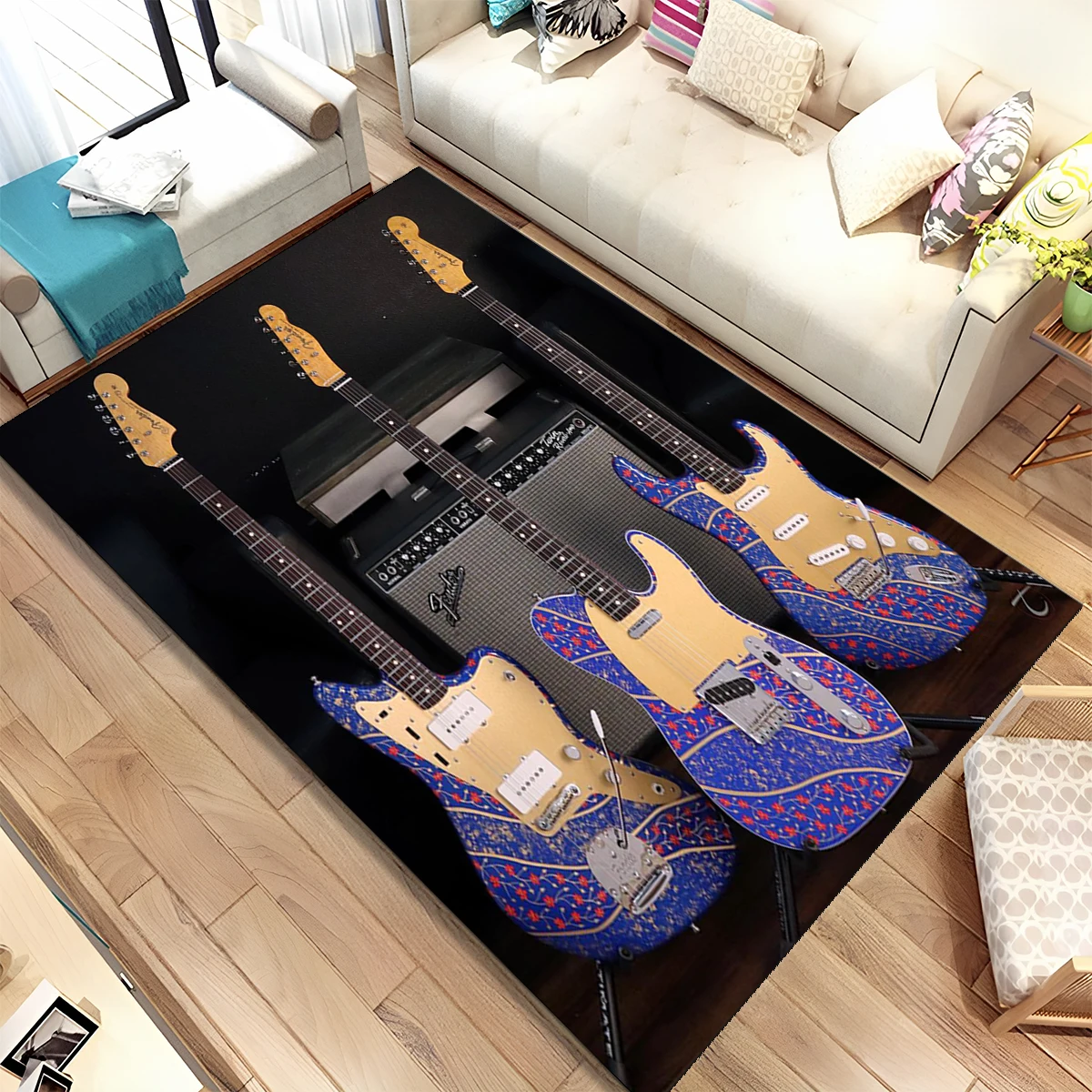 3D フェンダーギターベース楽器音楽サインカーペットラグ、リ - Musical Instruments Online のレビューと価格