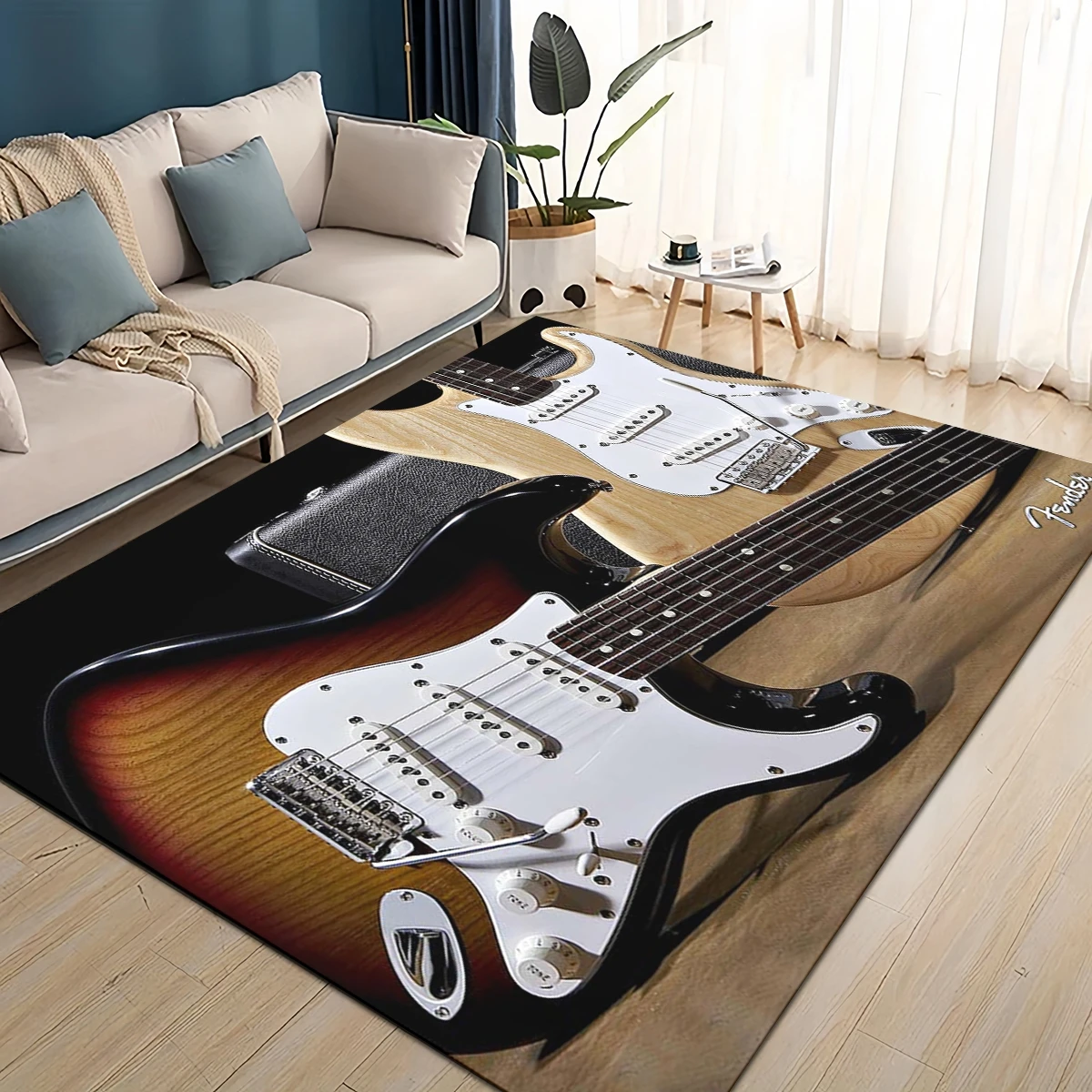 3D レトロフェンダーロゴギター楽器音楽カーペットラグリビン - Musical Instruments Online のレビューと価格