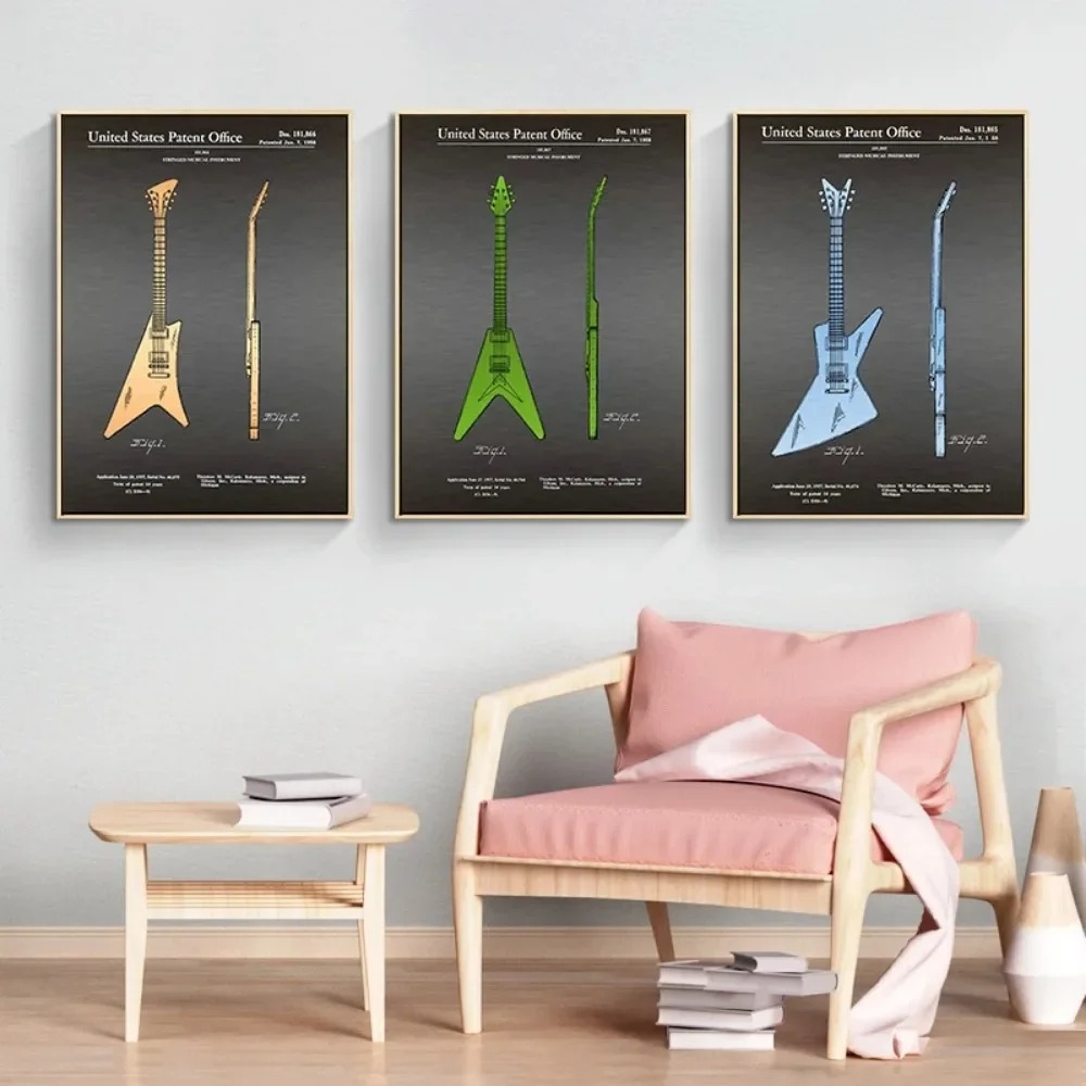 エレクトリックギターの解剖学ポスター,キャンバスプリント,壁 - Musical Instrument Image のレビューと価格