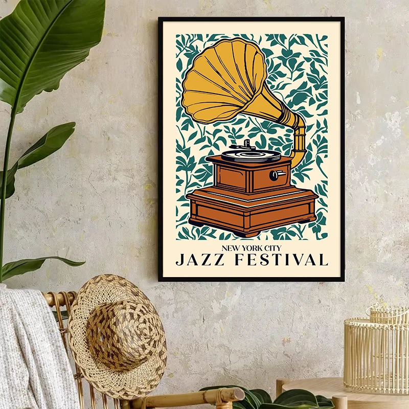 カラフルな部門音楽祭アートポスターヴィンテージジャズギター楽 - Musical Instrument Image のレビューと価格